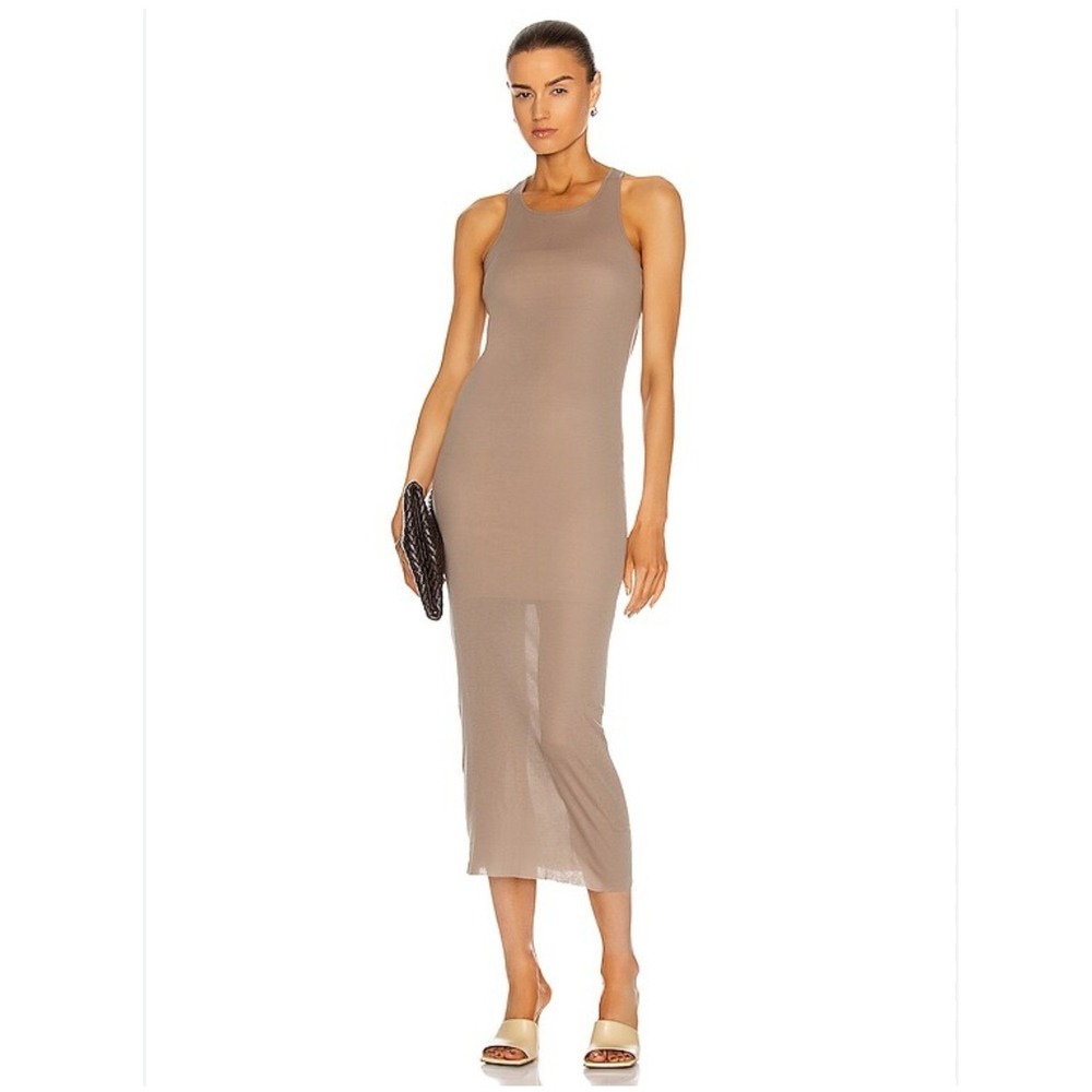 Rick Owens Strobe FW22 Ribbed Tank Dress Dirt Brown Gray Scoop Neck Midi Maxi M